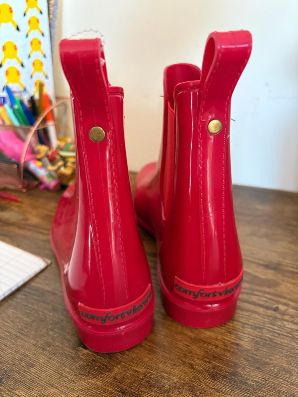Bright Red Rain Chelsea Boots